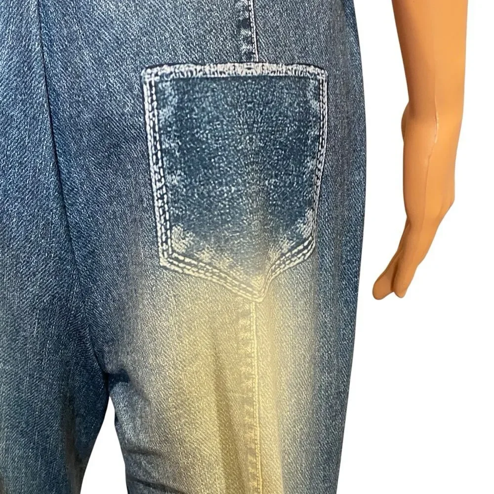 Shein Curve Wide Leg Pant Jean Print Faux Distressed Pattern High Waist Size OXL